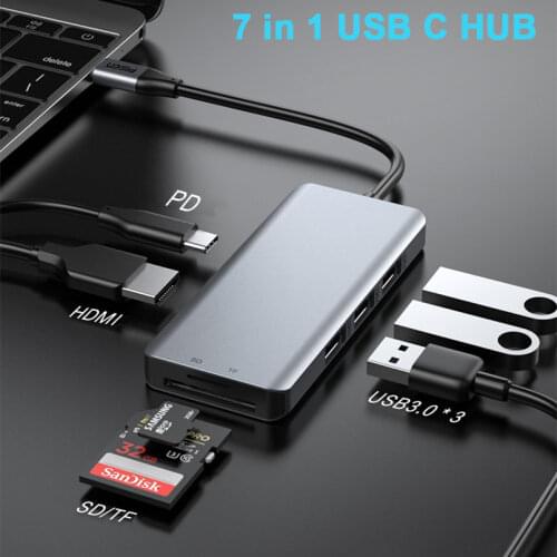 7 in 1 USB C HUB Type C to Multi USB 3.0 HUB HDMI Adapter Dock for MacBook Pro Huawei Mate 30 USB-C 3.1 Splitter Port Type C HUB