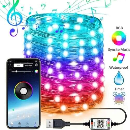 USB Smart LED String Light Bluetooth App Remote Control Music String Lamp Waterproof Fairy Lights For Christmas Tree Decoration