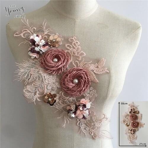 New arrive Embroidery Lace collar 3D flower Applique Wedding clothing Decorate Boutonniere Patch Sewing DIY ABS pearl Accessory