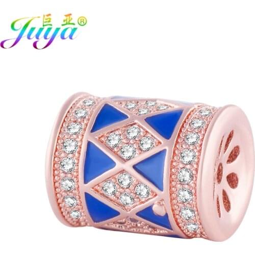 Juya DIY Jewelry Charm Beads Supplies Enamel Green/Blue Hollow Metal Decoration Beads For Natural Stones Beading Jewelry Making