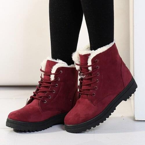 Women Boots Winter Ankle Short Boots Flat Heel for Female Snow Boots Mujer Warm Plush Fashion Lace Shoes New Casual Plus Size 44