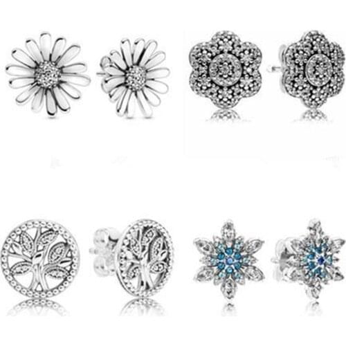 925 Sterling Silver Earring Crystalized Snowflake Crystal Stud Earrings For Women Wedding Party Pandora Jewelry