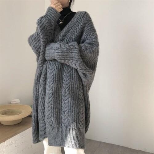 Women 2021 Autumn Fashion Plus Size Loose Knitted Coats Female Thick Warm Sweater Jackets Ladies V-neck Cardigan Outerwear T366