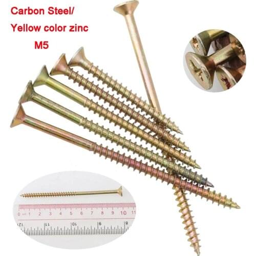 10Pcs/ lot Yellow color zinc Cross Head Self-tapping Screw Fiber Nail Wall Plate Nail Dry Wall Nail High Hardness Wood Screw M5
