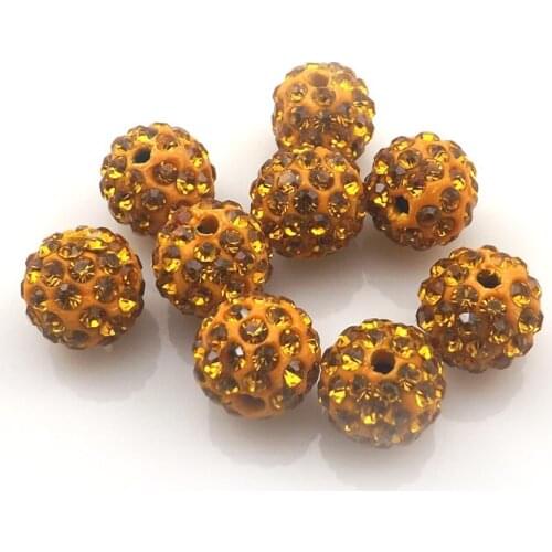 100pcs/lot 10mm Gold Color Rhinestone Loose Beads 6 Rows Pave Disco Ball For Jewelry Making