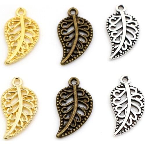 19x10mm 40pcs Antique Silver Plated and Bronze and Gold Colors Leaf Style Handmade Charms Pendant:DIY for bracelet necklace