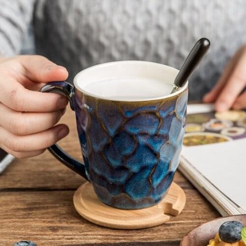 350 ml ceramic cup ins simple mug with lid spoon creative drinking cup home retro European tea cup coffee cup