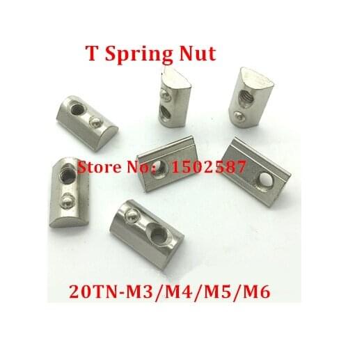 50pcs Thread M3 M4 M5 M6 T Spring nut Half Round Elasticity Slot Nuts Groove 6 for 2020 Series Aluminum Profile Accessories