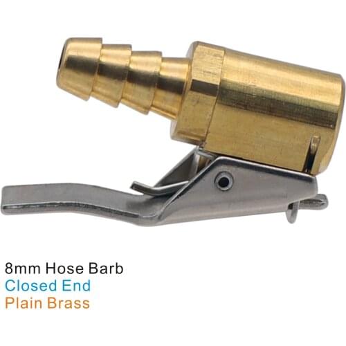 8mm Clip-on Air Chuck Closed End Plain Brass or Nickel Plated 5/16" Hose Barb Professional Tire Inflation Tool 1 pc