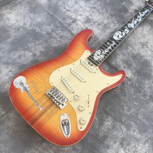 Free delivery, high-end custom electric guitar, front and rear flame capping, head and body piece of wood, customizable