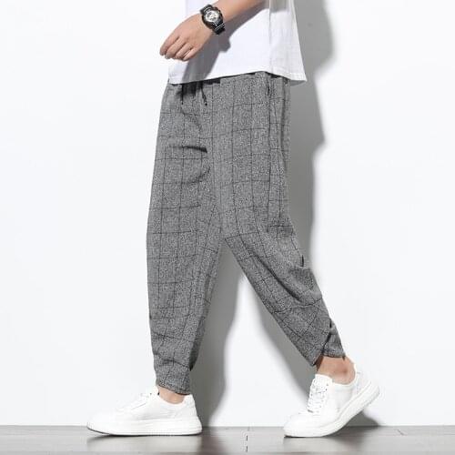 Pop Nice Men‘s Summer Cotton Linen Harem Pants Jogger Casual Loose Male Wide-Leg Pants Korean Style Trousers Men Streetwear