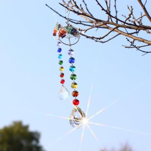 28cm DIY Crystal Beads Rainbow Pendant Wind Chime Handcraft for Home Decoration Window Ornament Gift