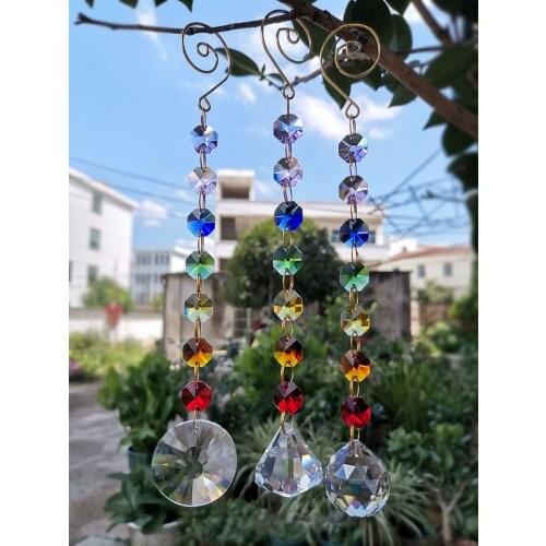 Chakra Crystal Prism Suncatcher Chandelier Lamp Ball Octagon Beads String Hanging Pendant Home Wedding Window Decor Figurine