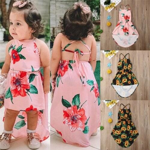 Kids Baby Girl Summer Dress Backless Sunflower Print Party Pageant Dress Sundress 1-6Y