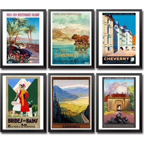 France Lyon Cheverny Bains Grenoble Cruise ship Vintage Travel Poster