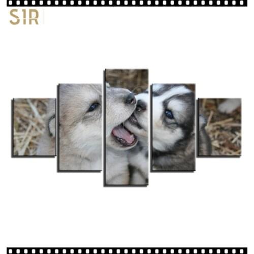 HD 5 Pieces Cute Pet Dog Pictures Posters Wall HD Art Home Decor for Living Room Painting on The Wall Pet Dog Pictures Wall Art