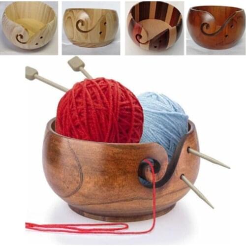 Textile Yarn Storage Container Bowl Round Hand Made Wool Holder Organizer Knitting Sewing And Crochet Bowl Woolen wooden bowl