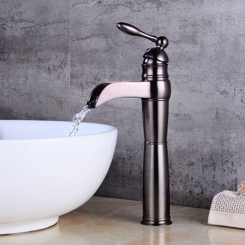 Basin Faucet Waterfall Bathroom Faucet Single handle Basin Mixer Tap Bath Antique Bronze Faucet Brass Sink Water Crane Black Tap