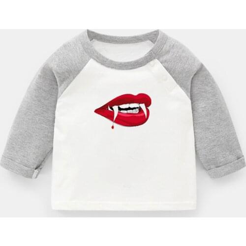 Bloody Vampire Lips Halloween Happy Halloween Cartoon Candy Newborn Baby T-shirts Toddler Raglan Color Long Sleeve Tee Tops