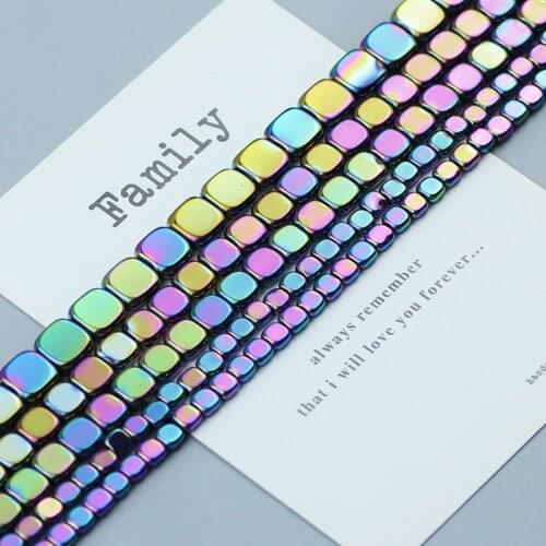 Square Multicolor Hematite Beads Flat Cube Spacer Natural Stone Loose bead for Jewelry Bracelets Making DIY accessories 4 6 8mm