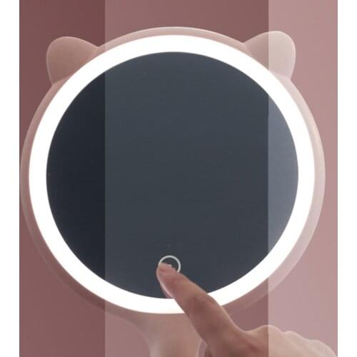 Makeup Desk Mirror with LED Lights 5X Magnifying Double-Side Mirror 3-Color Electrodeless Dimming Lighted Up Table Round C1FF