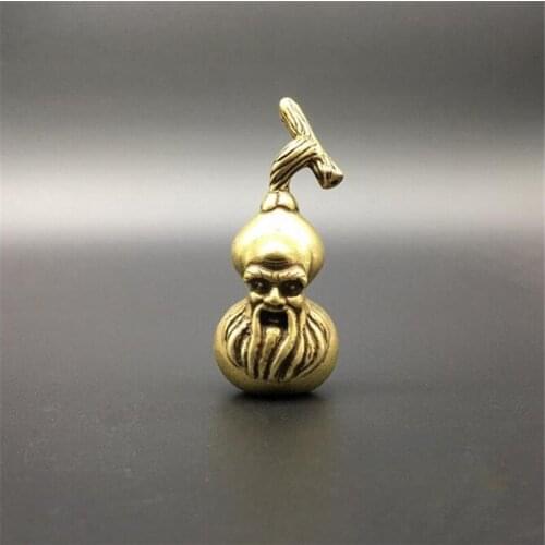 Copper Statue Collectable Chinese Brass Carved Gourd Cucurbit Longevity Star The God Of Longevity Exquisite Small Statue