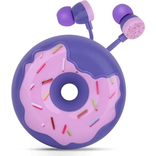 Cartoon Donuts Wired Earphones with Microphone,3.5mm Over-Ear Stereo Headphone With Cute Earphones Case Kids Gifts