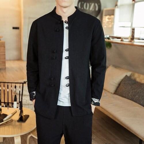 Men Chinese Style Hanfu Tops Tang Suit Tai Chi Kung Fu Clothes Jackets Cotton Linen T-Shirt Oriental Fashion Clothing 30178