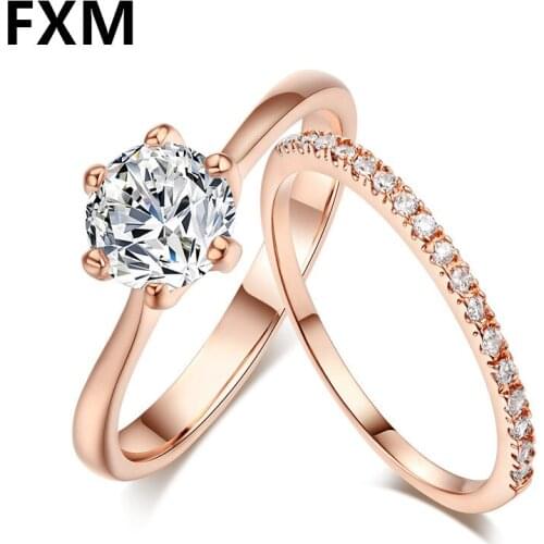 FXM Wedding Rings Set For Women 2021 CZ Women Rings Silver Color Simple Classic Jewelry Bridal Wedding Engagement Bijoux Femme