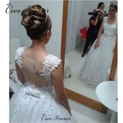New Lace Appliques Robe De Mariee Wedding Dresses Bridal Gown Crystal Sashes Sleeveless Ball Gown Wedding Dresses W0480