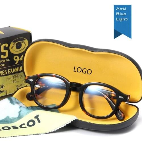 Johnny Depp Anti Blue Light Glasses Men Computer Goggles Women Brand Design Vintage Acetate Frame Mobile Phone Eyeglasses Box