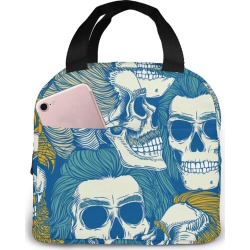 Bearded Skull With Mustache Cooler Lunch Box Portable Insulated Lunch Bag Thermal Food Picnic Lunch Bags