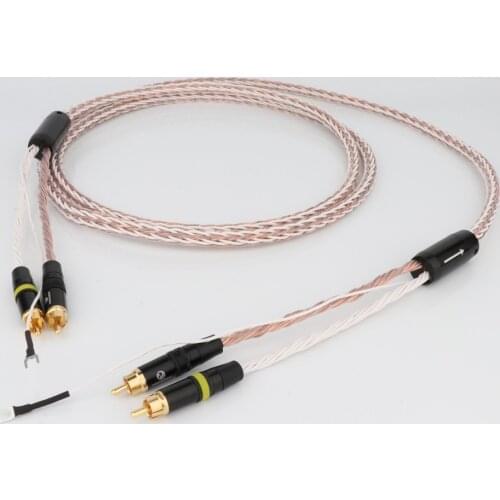 Preffair 8TC 7N OCC Pure Copper PHONO Cable 2 RCAs to 2 RCAs cable LP Audio Phono Tonearm Cable with Ground Wire