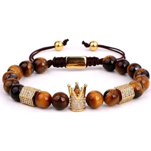 Drop Shipping Natural Stone Beads CZ Crown Tube Handcraft Beads Macrame Friendship Bracelet Men