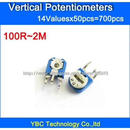 Free Shipping 14valuesx50pcs=700pcs 100R~2M Vertical Potentiometer Adjustable Resistors Variable Resistor