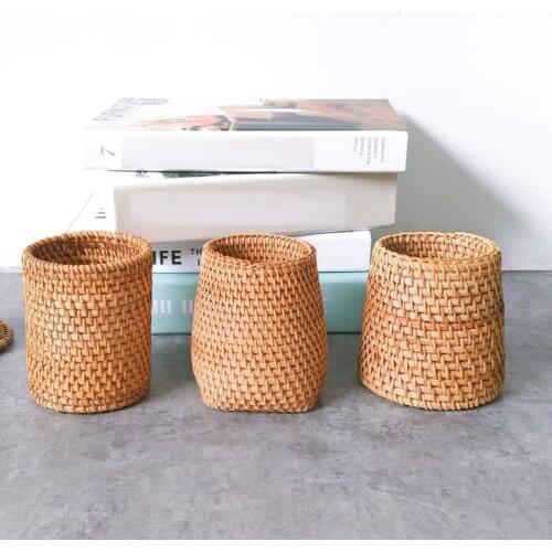 Rattan Handwoven Chopstick Tube Shovel Bucket Dinner Knives Forks Tableware Storage Home Desktop Holder Baskets Organizer Bucket