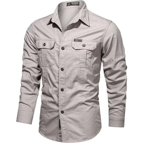 Casual Shirt Men 100% Cotton Plus Size 6XL Military Mens Shirts Multi-pocket Spring Autumn Fashion Long Sleeve Camisetas Hombre