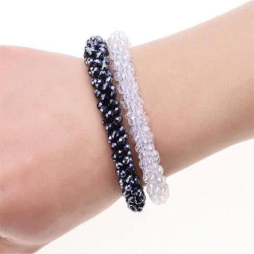 Handmade Womens Rhinestone Crystal Beaded Round Glass Beads Stretch Bracelet Femme Bangle Bracelets Women Girl Wrap Jewelry