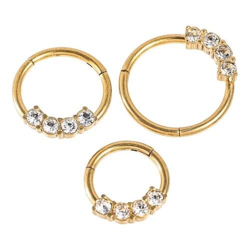 New Style Crystal Zircon Nose Ring Segment Gold 4 Gem Hoop Earring Steel Rose Gold 16G Septum Clicker Tragus Cartilage Nipple