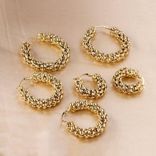 Thick Hoop Earrings Jewelry 316L Round Bump Stainless Steel Hypoallergenic Fashion Gold Color Earring for Women/Girls Jewellery