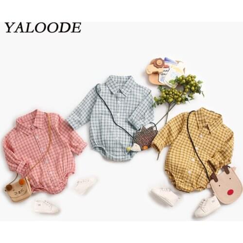 YALOODE Autumn New Baby Girl Boy Rompers Cotton Long Sleeve Plaid Newborn Baby Jumpsuits Infant Toddler Outfits Baby Clothes Set
