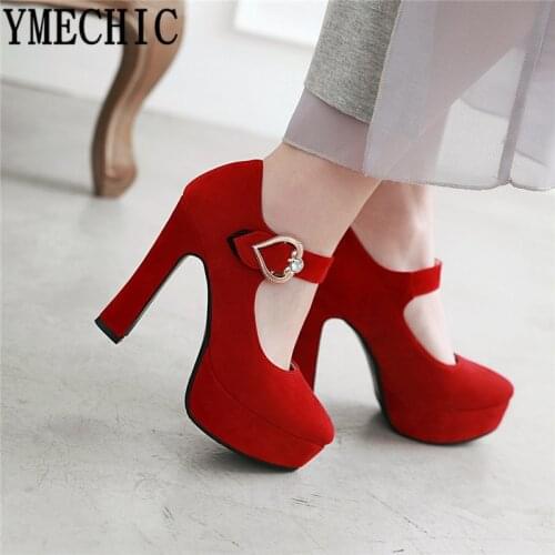 YMECHIC 2019 Spring Womens Mary Jane Shoes Platform High Heels Red Black Office Party Woman Shoes High Heel Pumps Plus Size 43