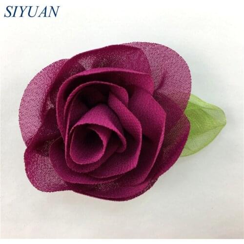 10pcs/lot Girl Lovely Hair Clip 6cm Chiffon Flower with Green Leaf Flower Hairpin Retail Headwear TH21