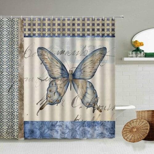 Colorful Butterfly Pattern Shower Curtain Animal Retro Style Bathroom Waterproof Polyester Curtains With Hook Home Decoration