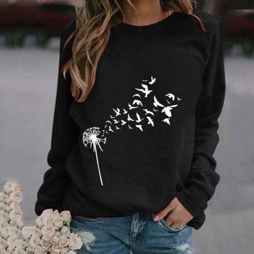 Women Sweatshirt Dandelion Print O-neck Long Sleeve Aesthetic Pullovers Female Girls Autumn Winter Warm Female Casual Outfits