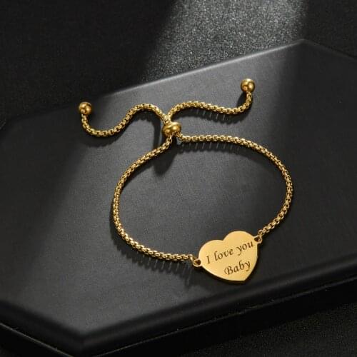 Engrave Custom Heart Bracelets Gold Stainless Steel Name Personalized Gifts For Women Aadjustable Nameplated Bracelet Wristband