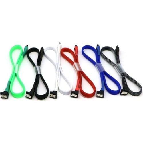 20pcs/Lot Black, White, Red, Blue, Green and Carbon Sleeved SATA III 6Gbps 7Pin Right Angle to Straight Angle With Metal Latch