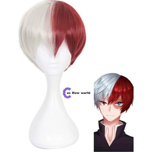 2020 Anime My Hero Academia Boku no Hiro Akademia Shoto Todoroki Shouto White And Red Cosplay Wig+Wig Cap