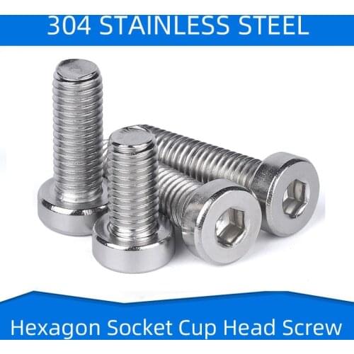 304 Stainless Steel Hexagon Socket Cup Head Screw Bolt Thin Inner Hex Cup Head Screws Fastener DIN7984 M3 M4 M5 M6 M8 M10 M12