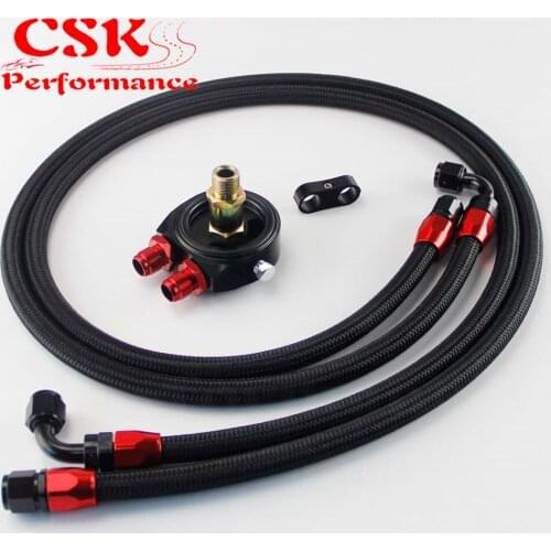 AN8 1.4m 1.6m Nylon Braided or SS Braided Oil Line+ AN8 Oil Filter Sandwich Adapter w/ Hose Fittings Black / Blue